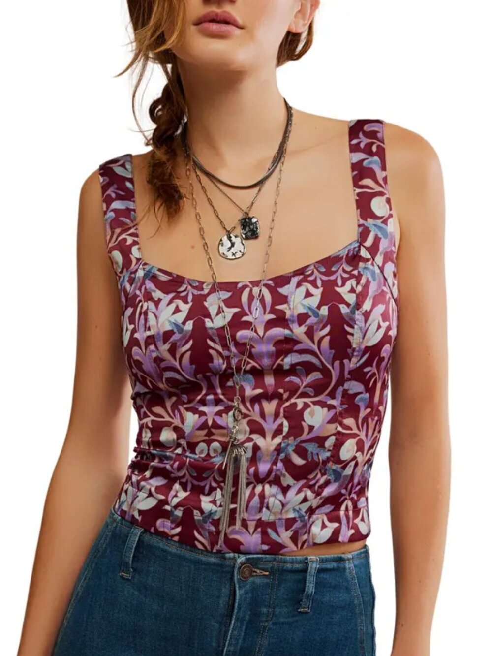 Free People Grace Corset Camisole – Cabernet Combo – Size Small – NWT